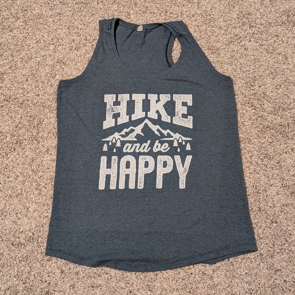 Instant Message “Hike and Be Happy” Blue Tank Top Women’s Large Cotton Blend